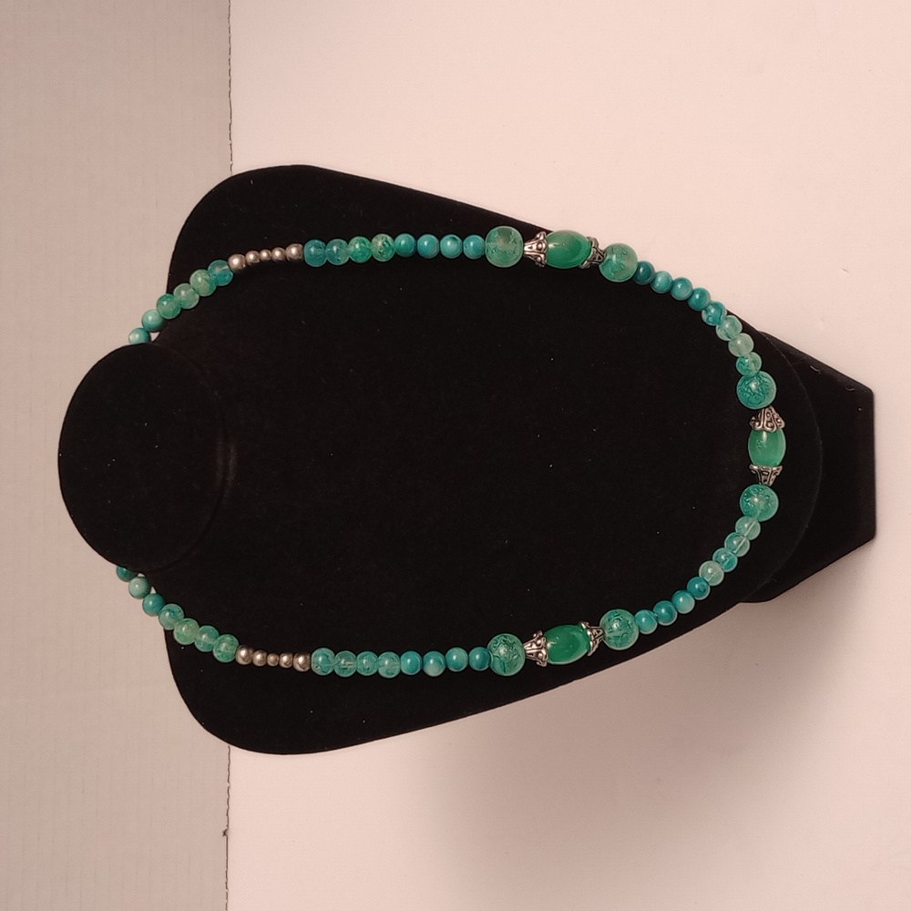 Glass Blue bead necklace Women 19in Long